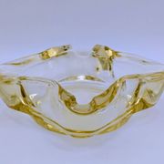 Ashtray / Catch-all Mid-Century Solid Glass Murano Style & Leather 1960