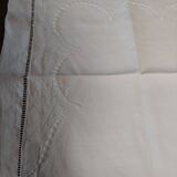 Drap ancien brodé parure deux taies lin 235 X 305 cm monogramme NC