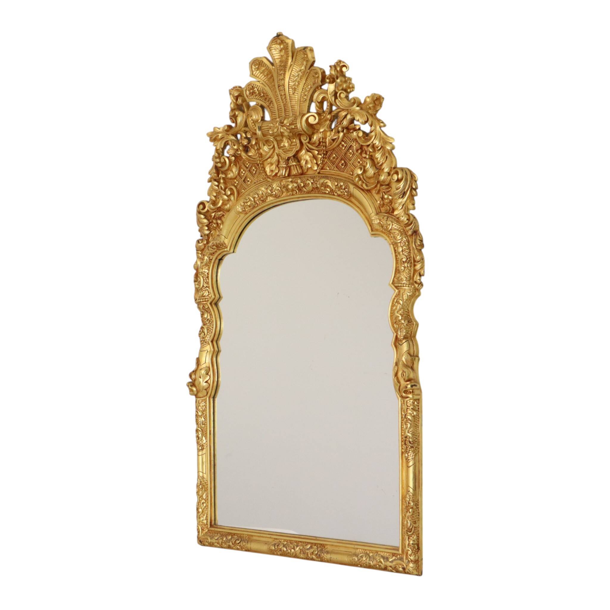 Large Classic Wooden Mirror, Rococo Style Chinoiserie, 124 cm