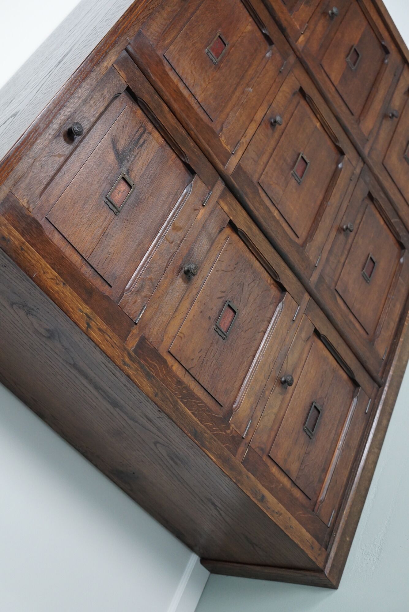 Antique french oak apothecary / filing cabinet folding doors, late 19th century