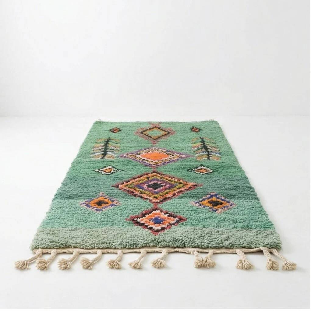 Bohémian green Berber hallway rug 75 x 280 cm