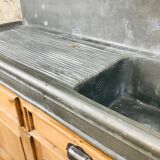 Ancien meuble vasque evier bois zinc 19ème