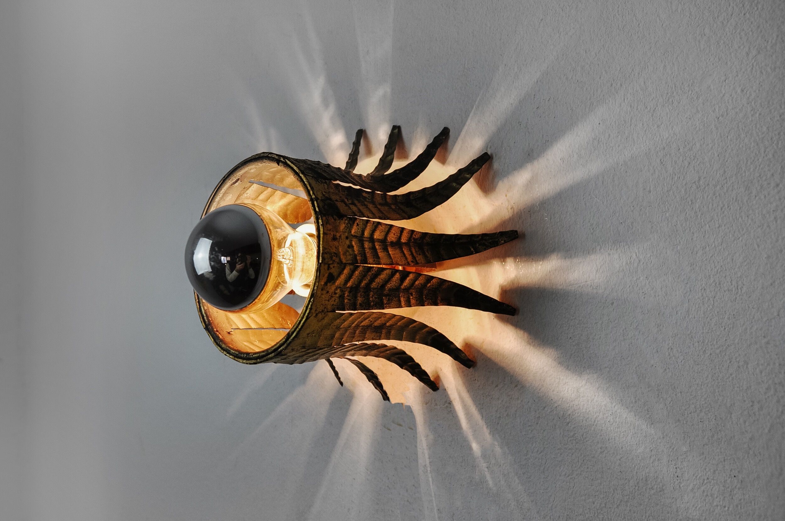 Sun wall lamp by ferro arte, metal and gold leaf, spain, 1960
