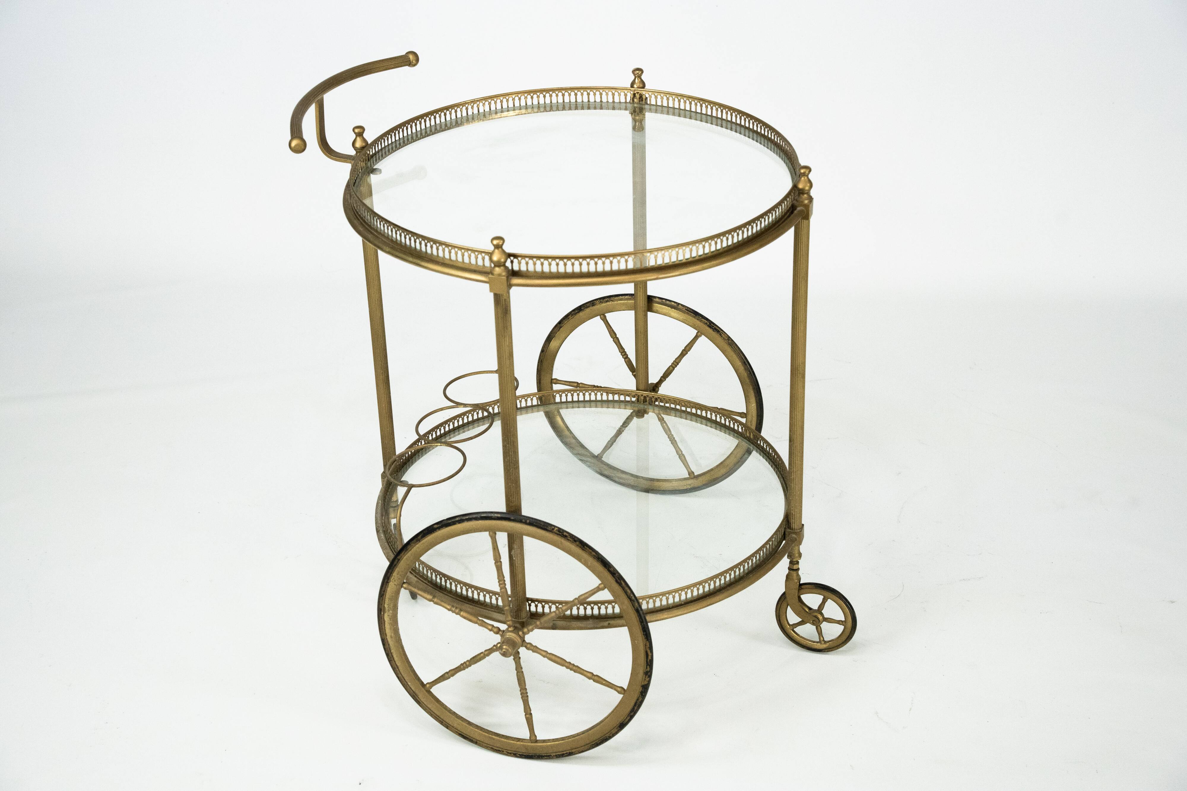Vintage Brass Bar Cart by Cesare Lacca, Italy, 1950s.