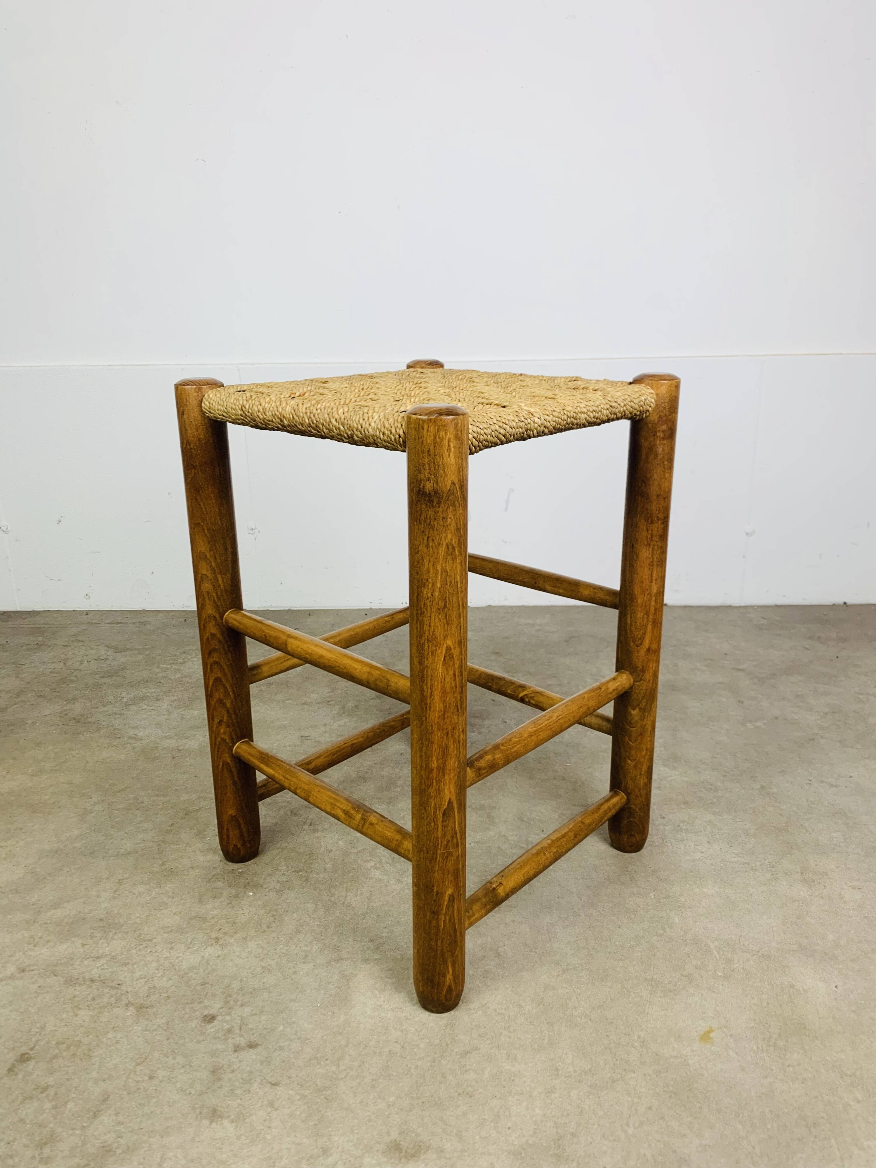 Vintage wooden and rope stool, 1960s