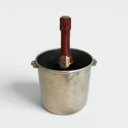 Cylindrical Silver-Plated Champagne Bucket with Small Leaf-Shaped Handles.