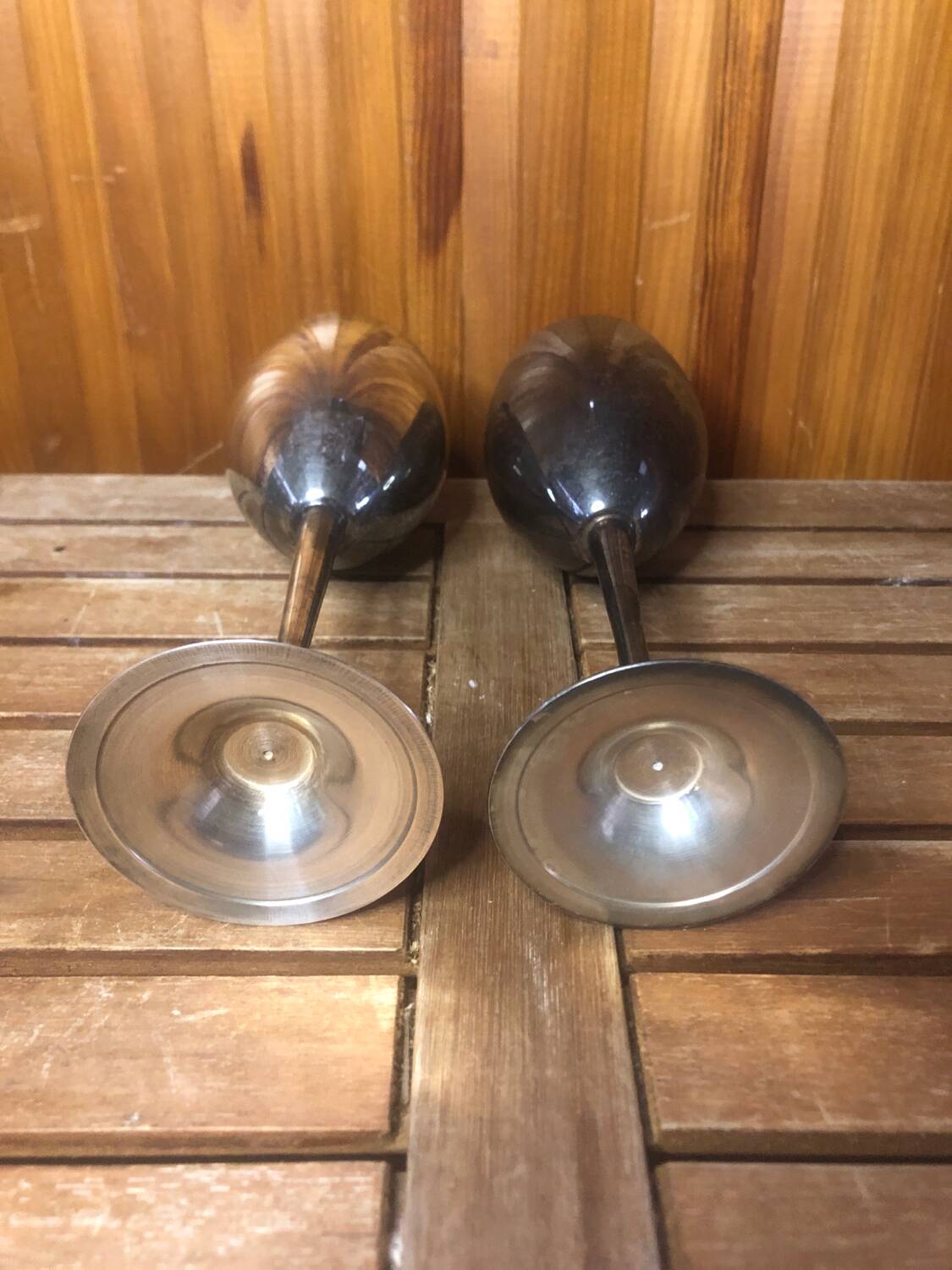 Pair of vintage silver metal wine glasses