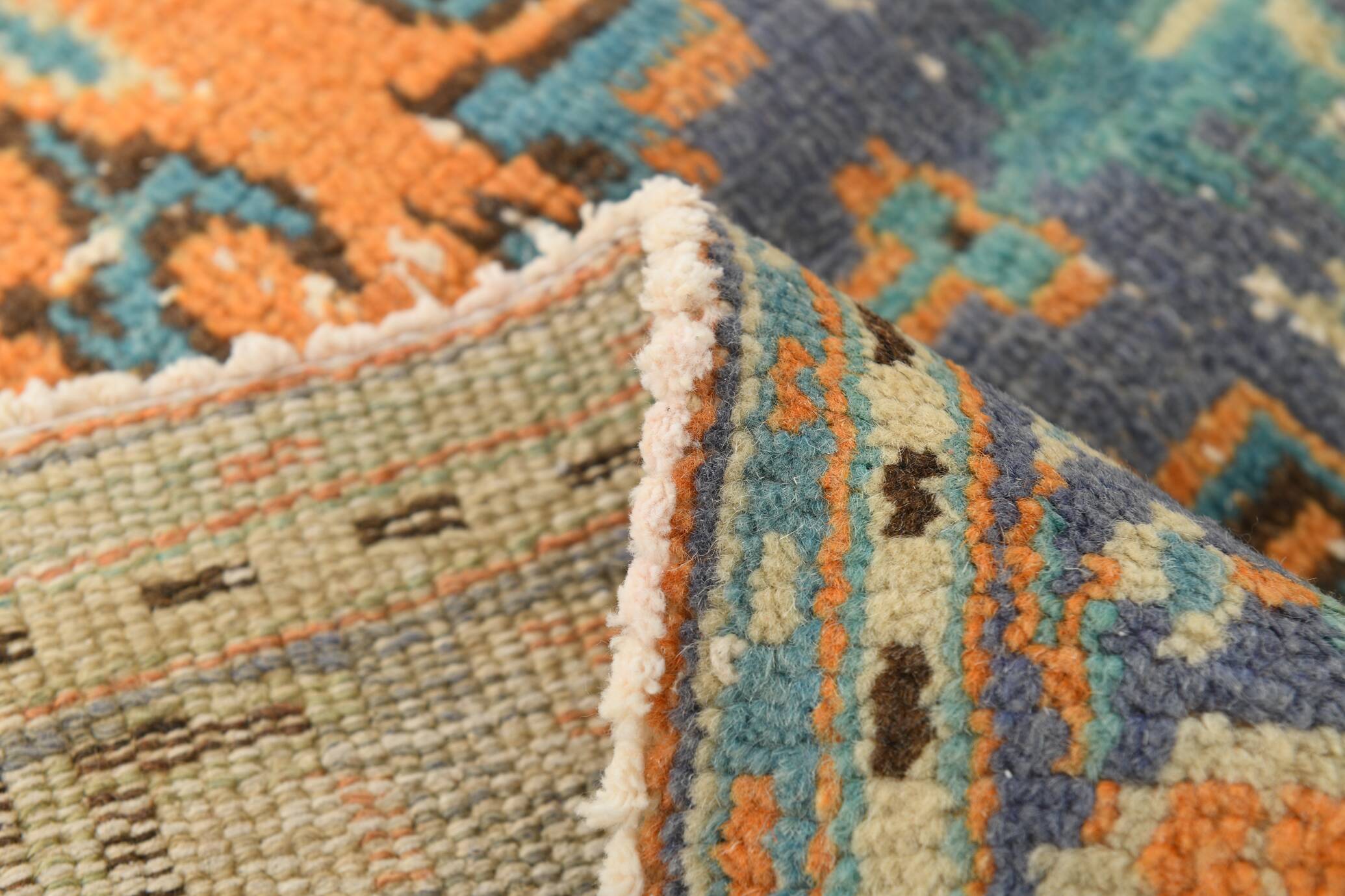6x9 Vintage Peach Color Blue Medallion Handmade Vintage Rug, 175x290 Cm