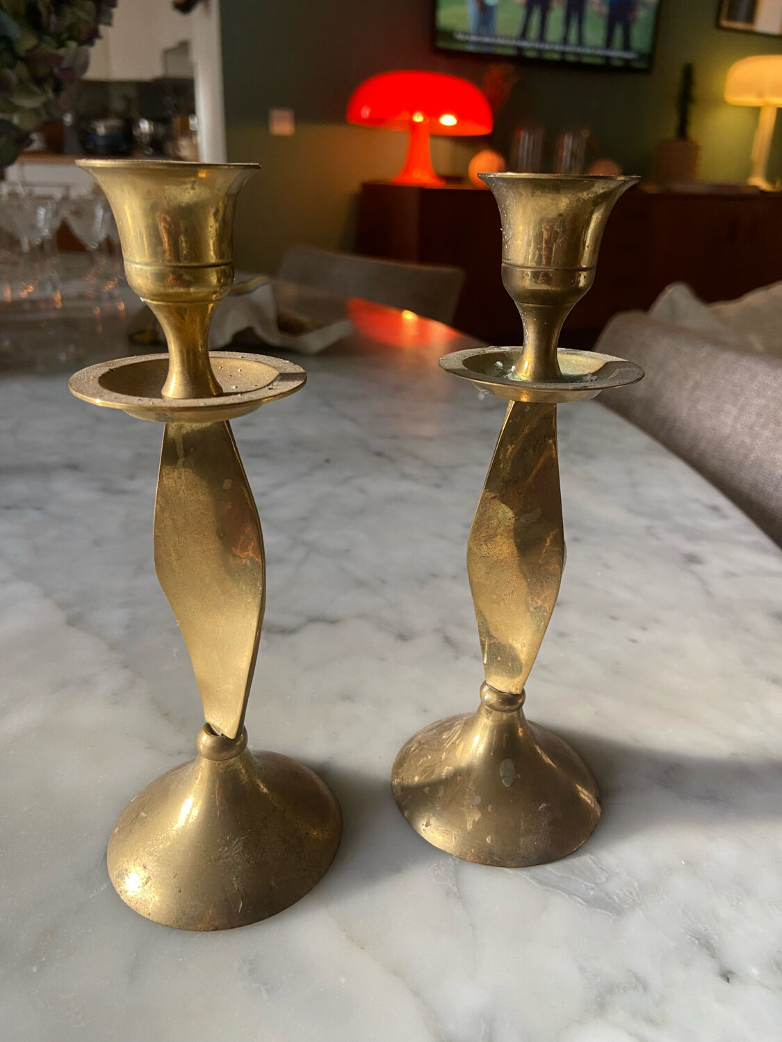 Pair of vintage brass candle holders