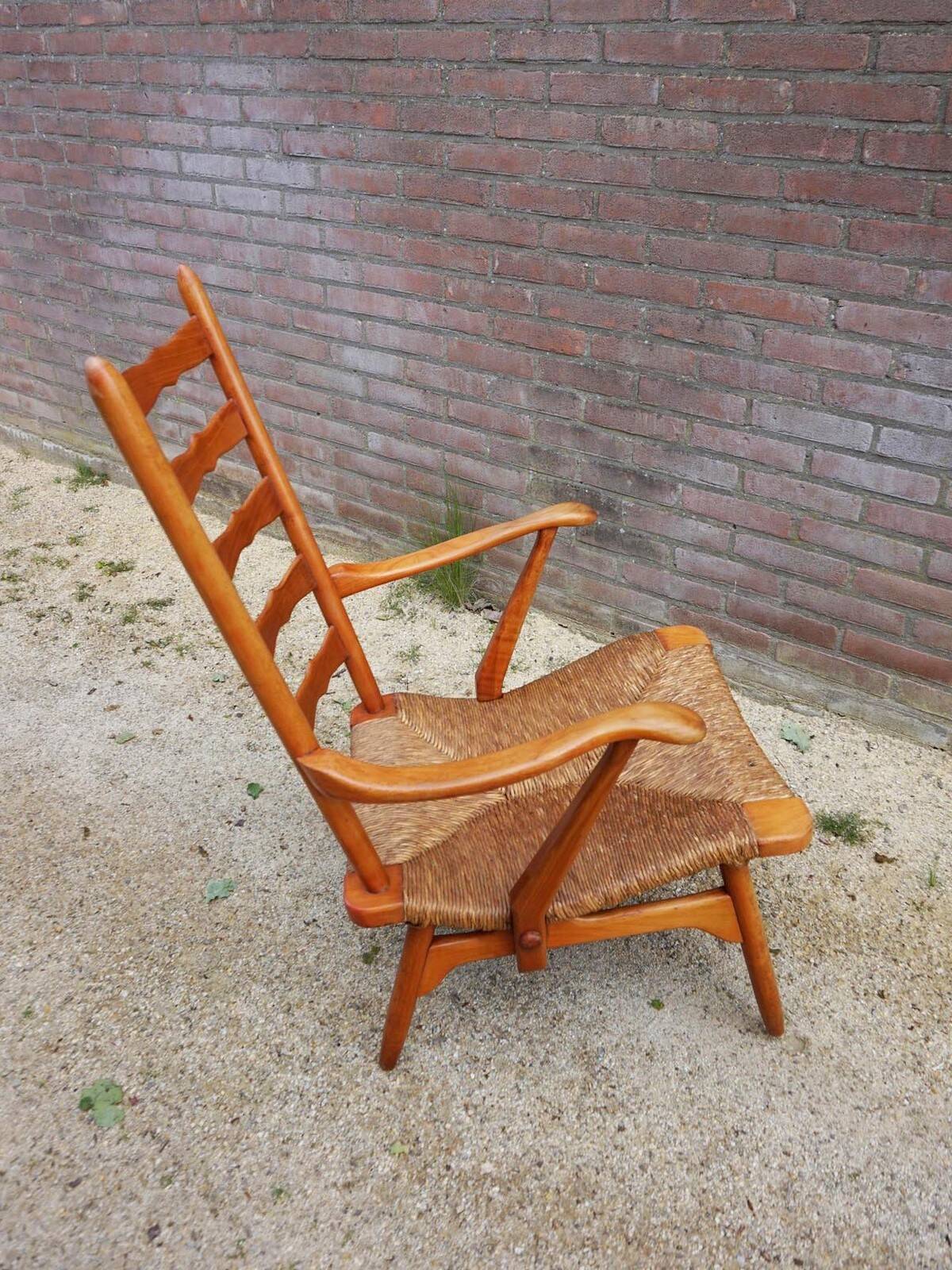 Fauteuil à dossier haut en osier des années 50 néerlandais par De Ster Gelderland