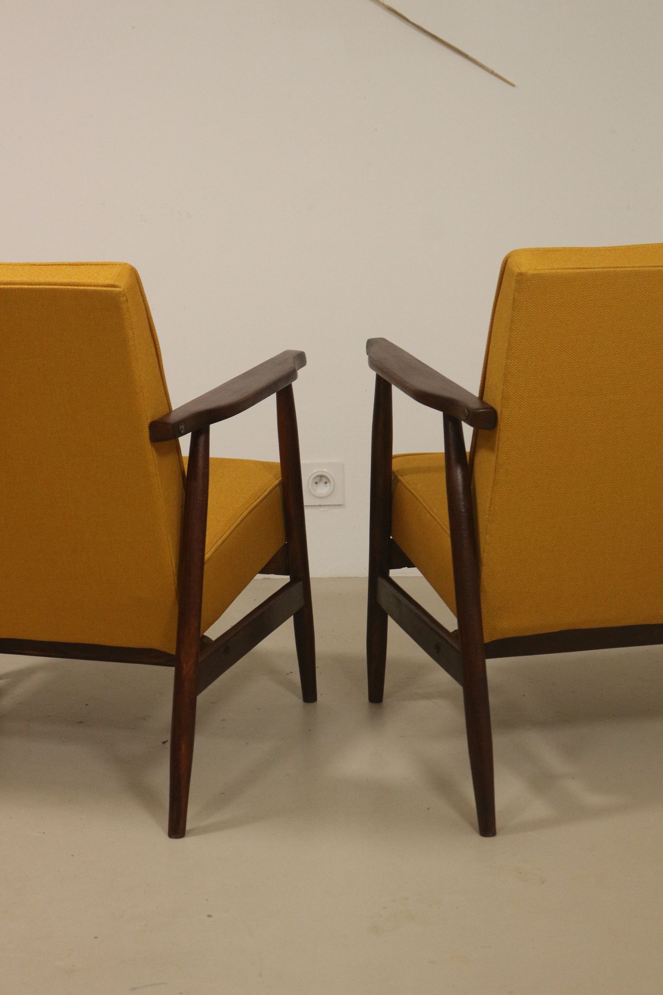 Pair of armchairs Henryk lily 300-190s 1970s yellow fabric