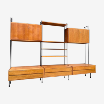 Mid century german teak floating wall unit by Dieter Hilker for Omnia, 1960s