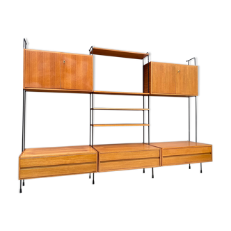 Mid century german teak floating wall unit by Dieter Hilker for Omnia, 1960s