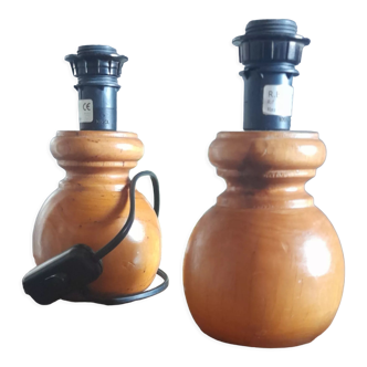 Pair of lamp legs in turned blond wood RBL Italy