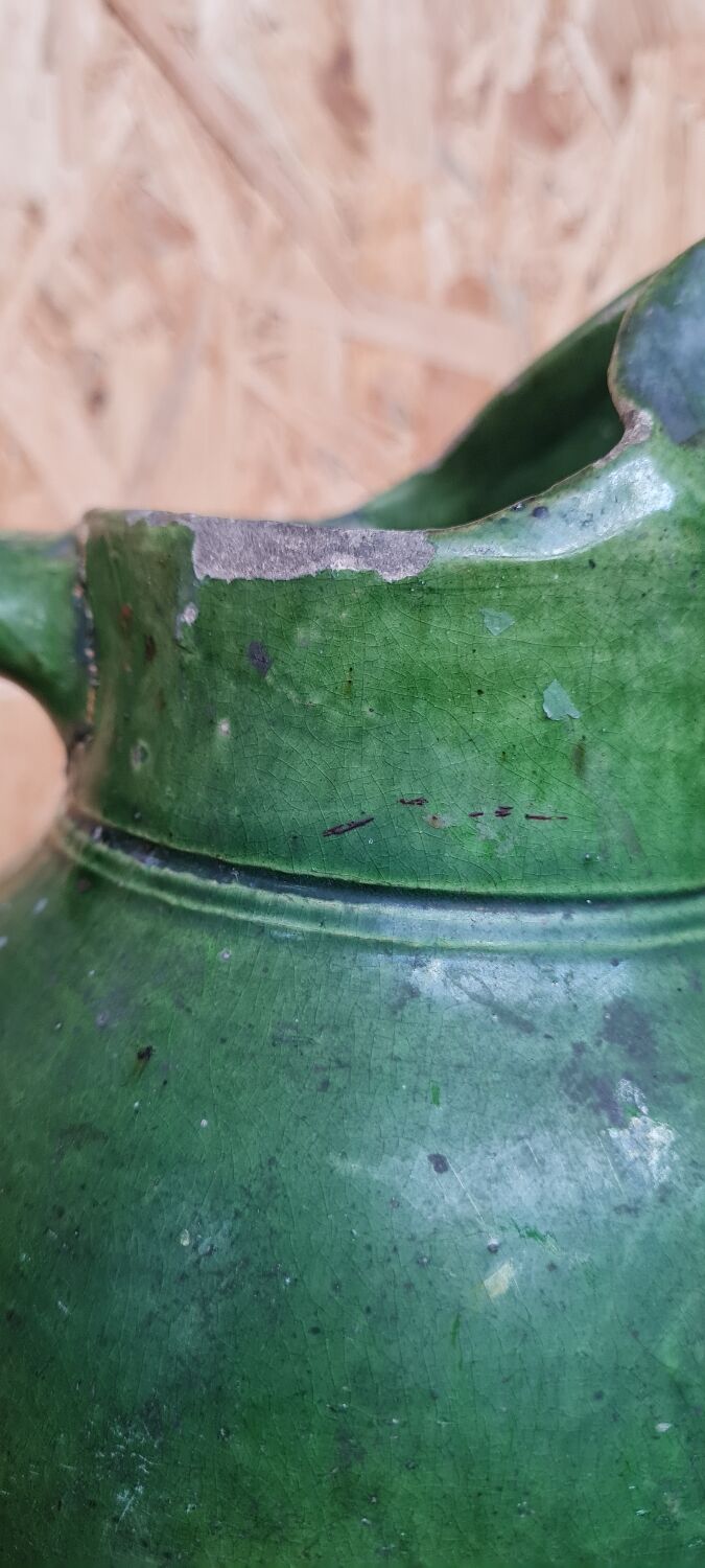 Green varnished stoneware pitcher