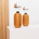 Pair of XXL Domus table lamps in marron wood with chrome globe bulbs
