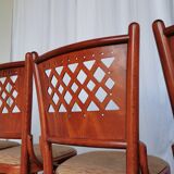 Vintage Italian Bistro Chairs - 1980s Reddish Wood, Brown Fabric - Set of 4