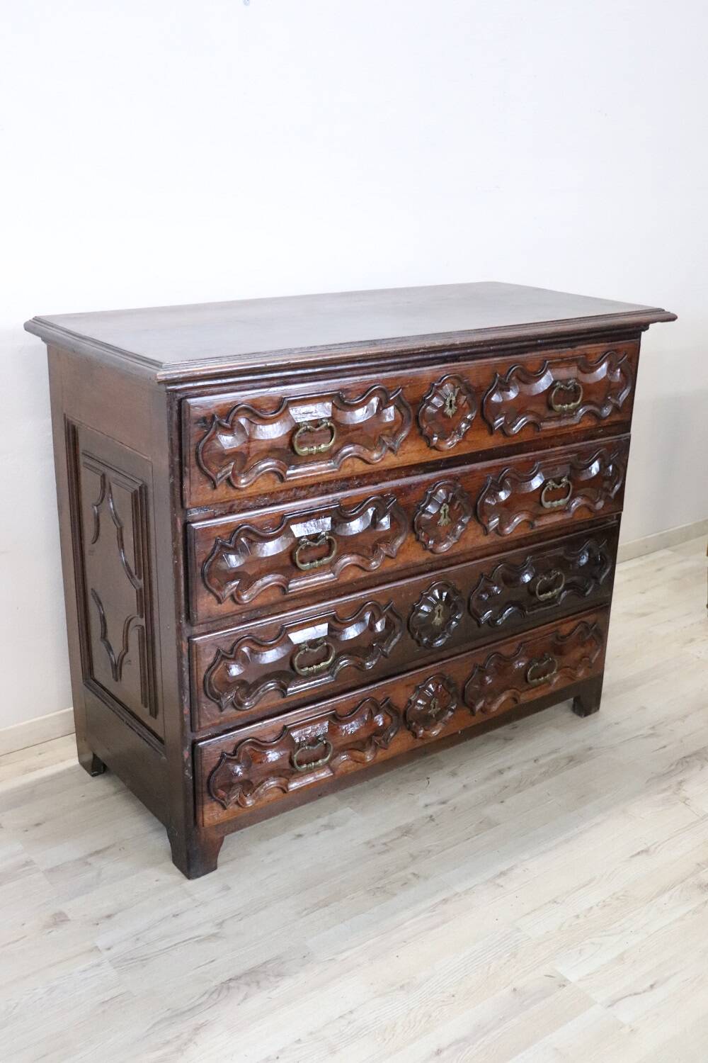 Antique Carved Walnut Chest of Drawers, 17th Century