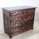 Antique Carved Walnut Chest of Drawers, 17th Century