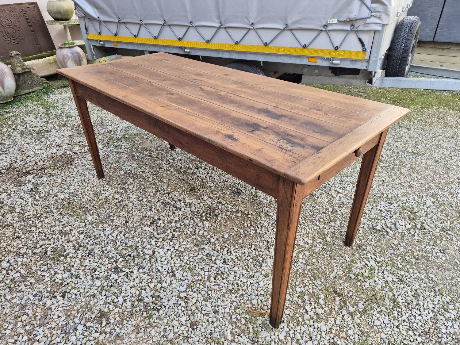 Antique rustic farmhouse table in solid oak, 19th century