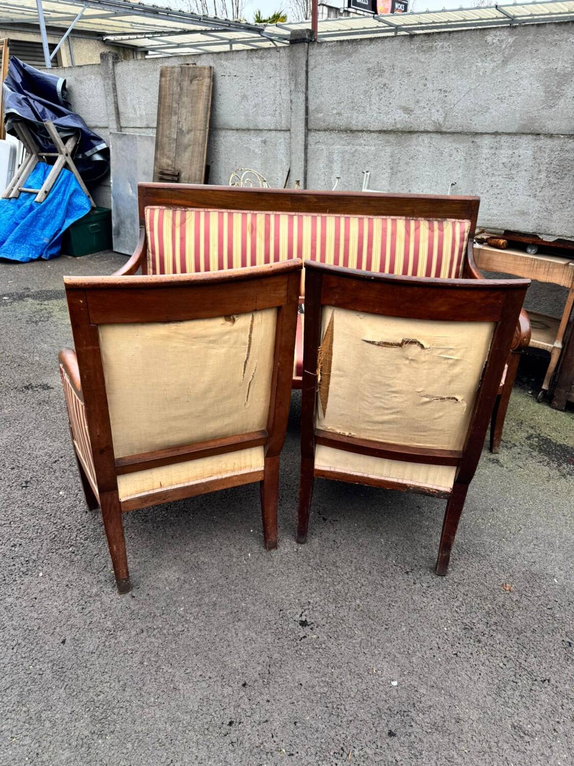 Antique Empire-style salon, 3 pieces. Original upholstery.