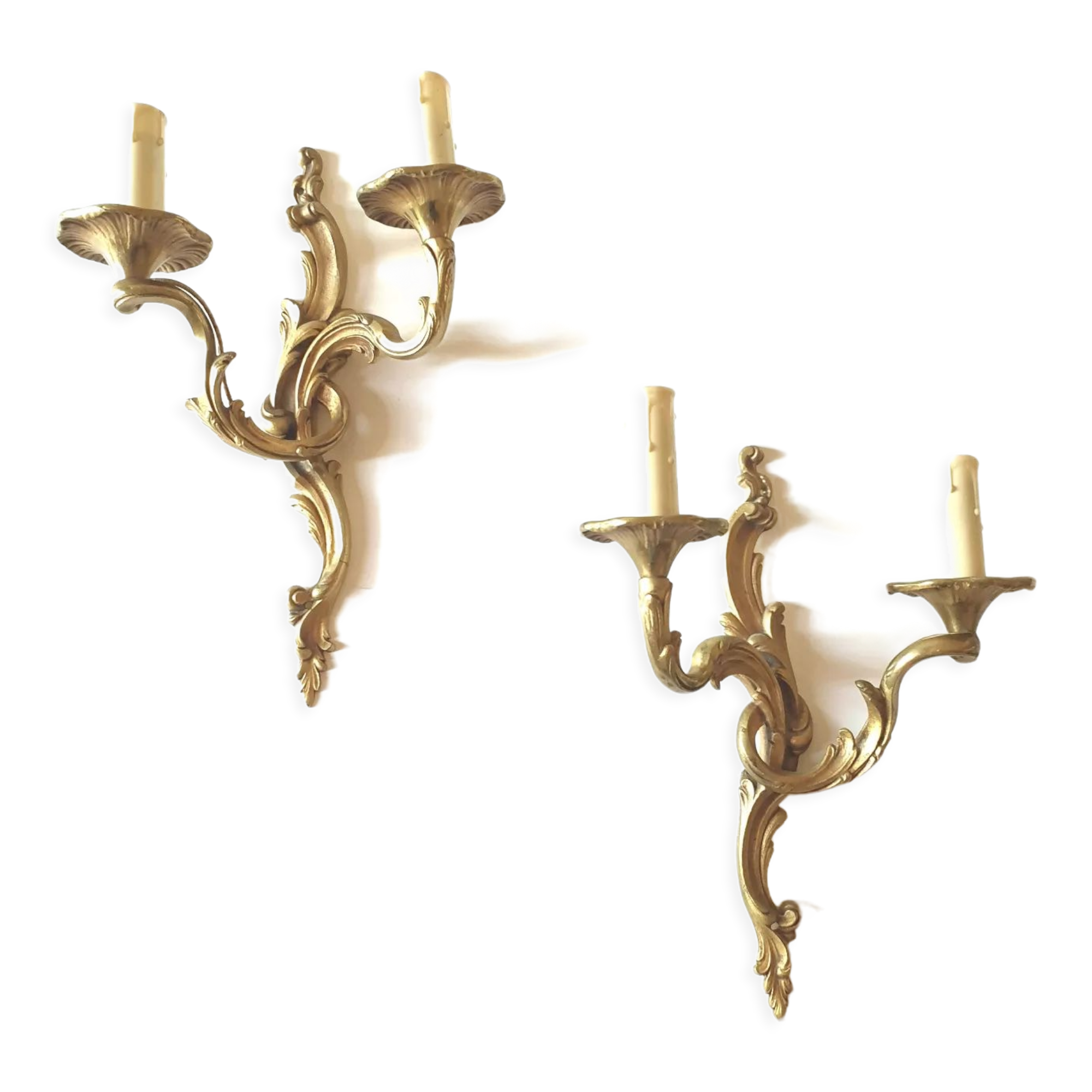 Pair of wall lamp in gilded bronze XXth style Louis XV France