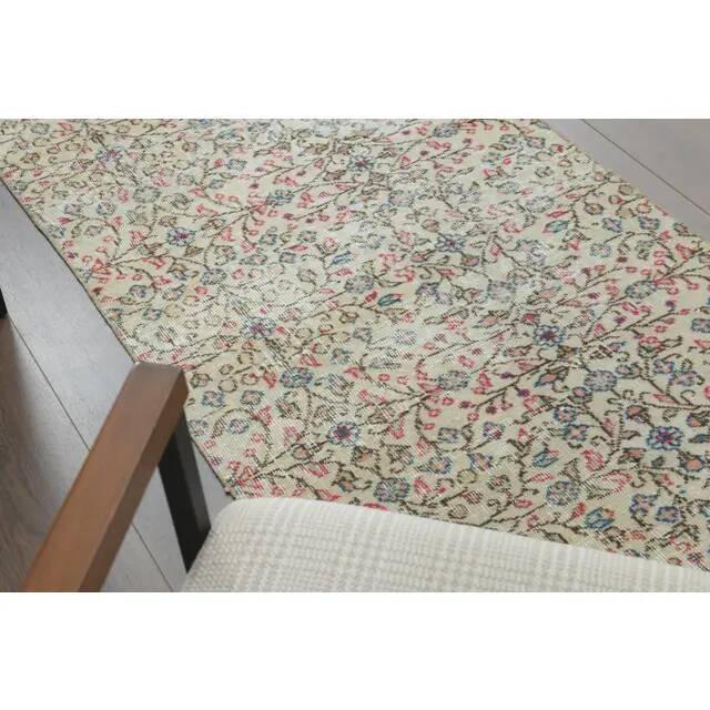 1970s Vintage Turkish Hand-Knotted Wool Cotton Beige Runner Rug 80x216