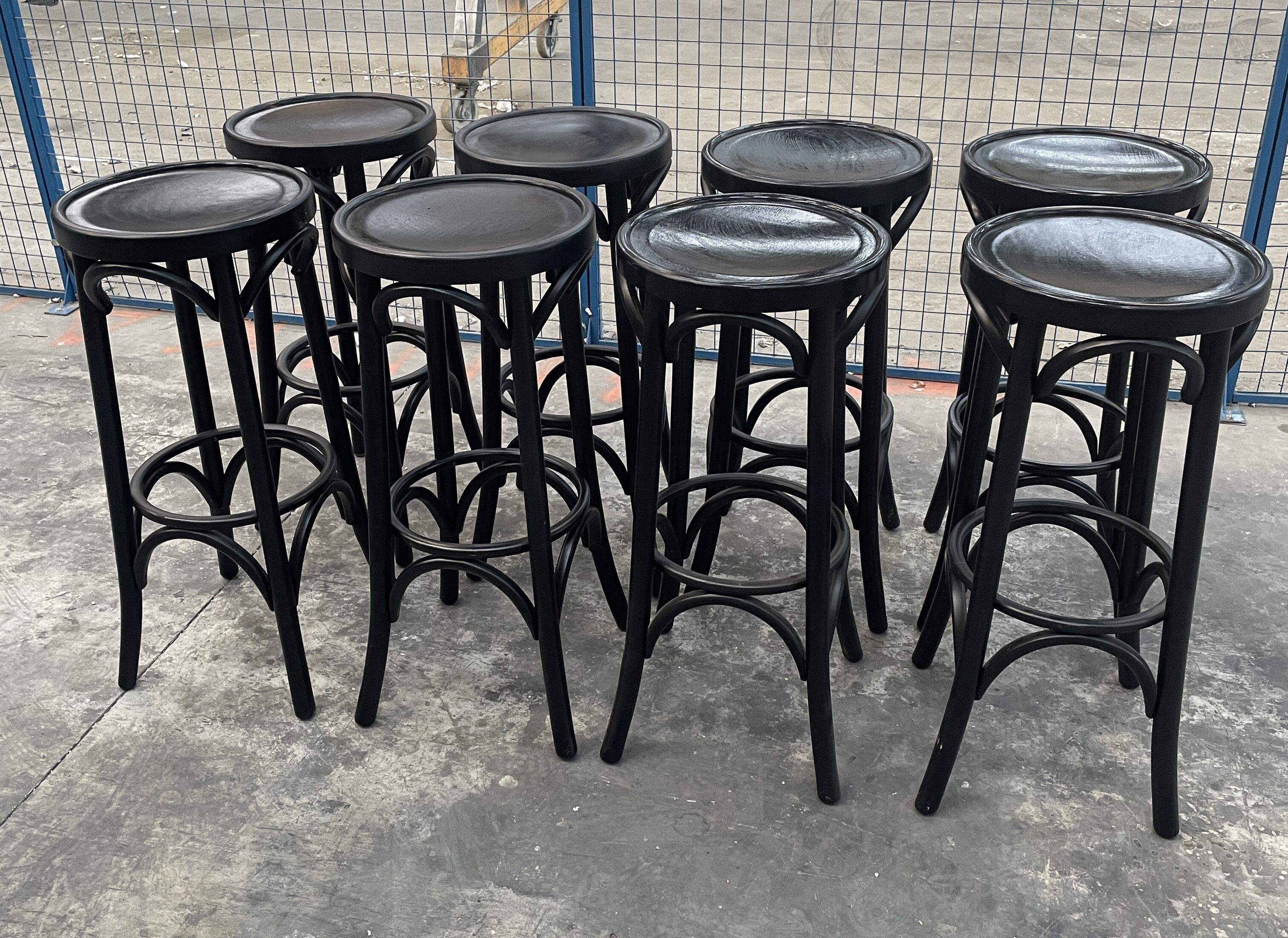 Set of 8 vintage wooden bar stools