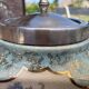 ENGLISH PORCELAIN BISCUIT BARREL ALICE BLUE AT TEA TIME DELICACIES