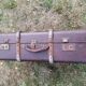 Antique suitcase in leather wood and vintage metal
