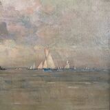 Oil on canvas by Ernest Vauthrin (1878-1949) boats in Brittany