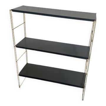 Vintage 1960 String wall shelf black and gold - 60 x 48 cm