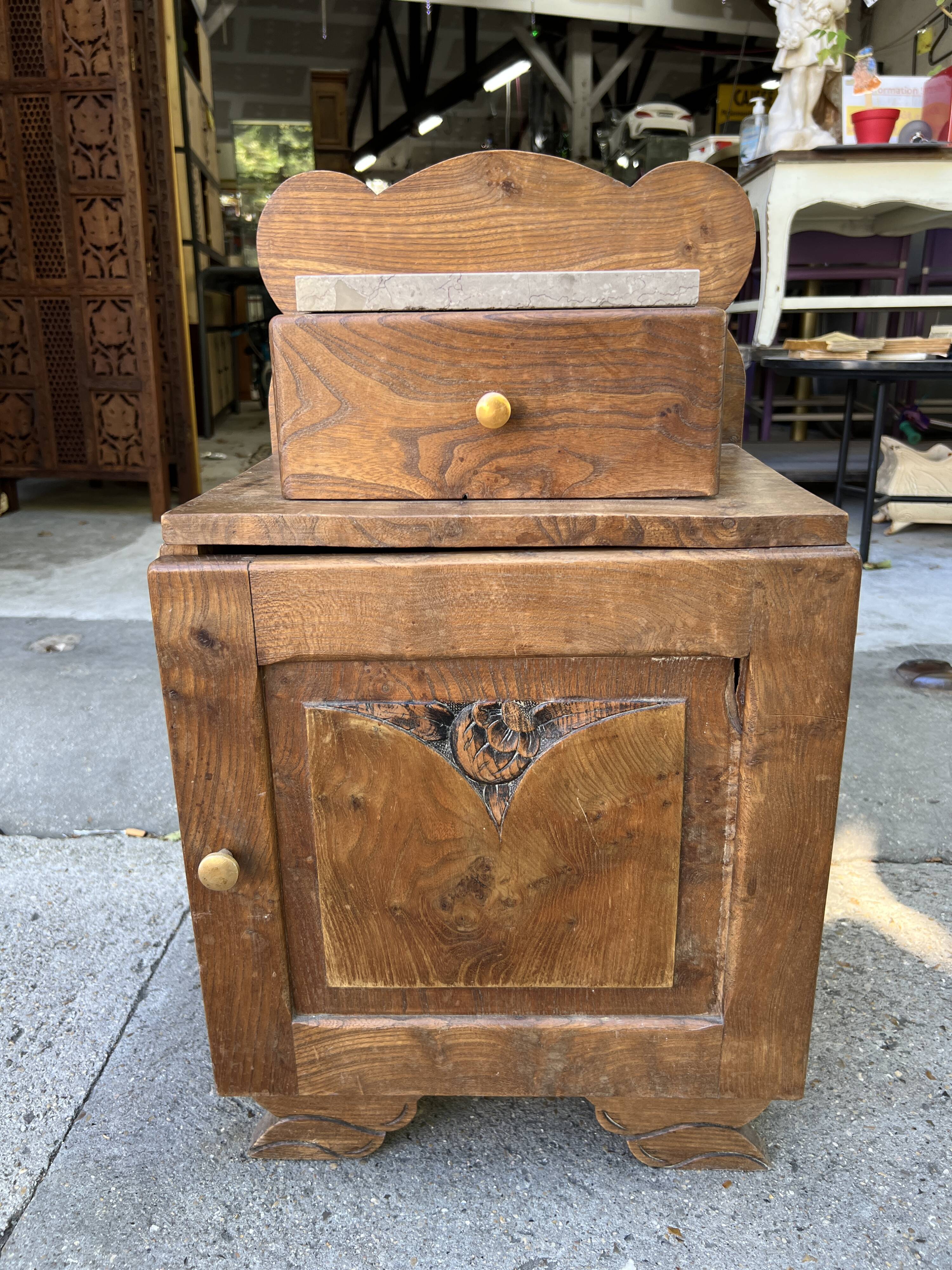 Art Deco bedside in oak and marble