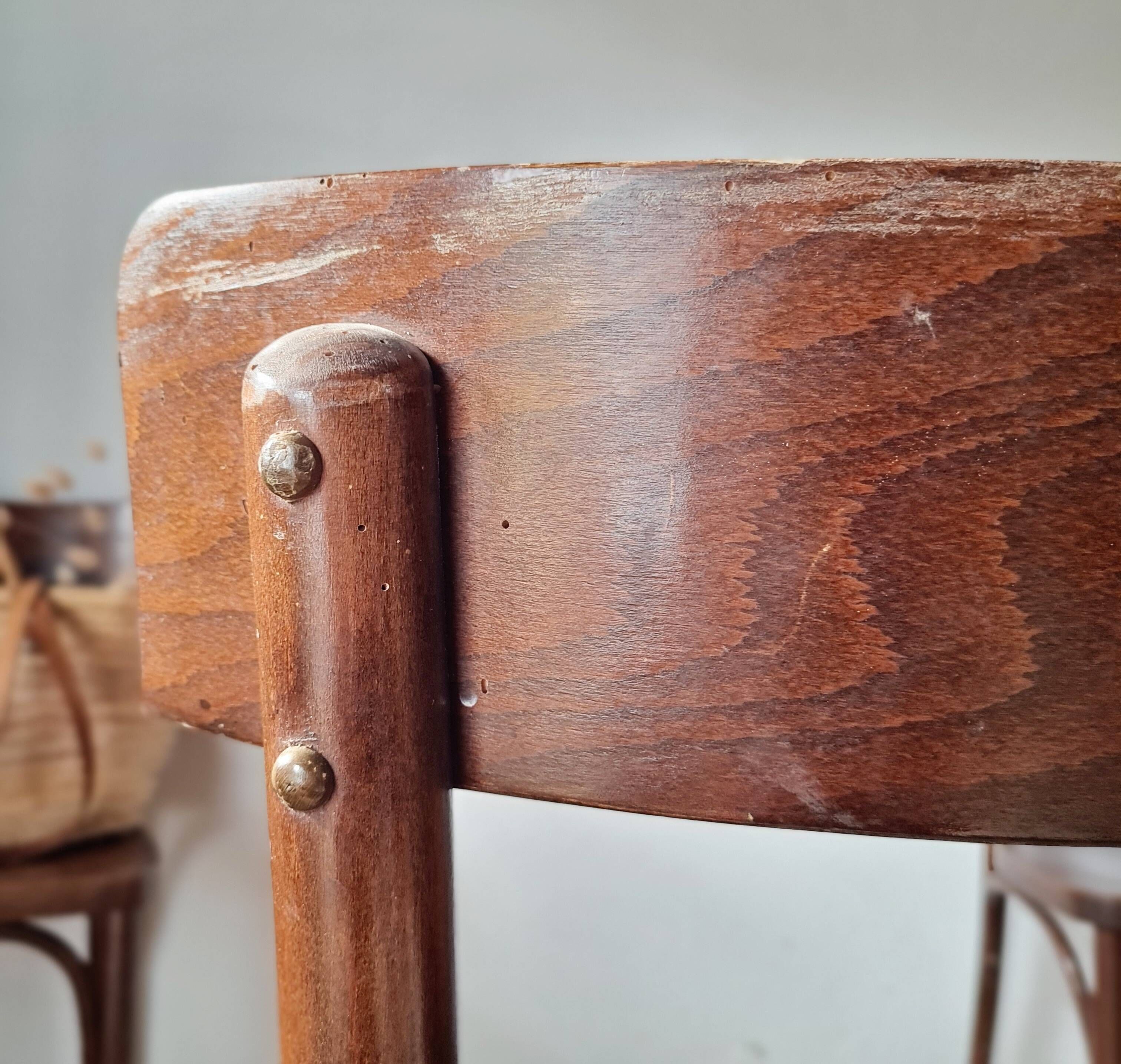 Set of 3 antique wooden bistro chairs