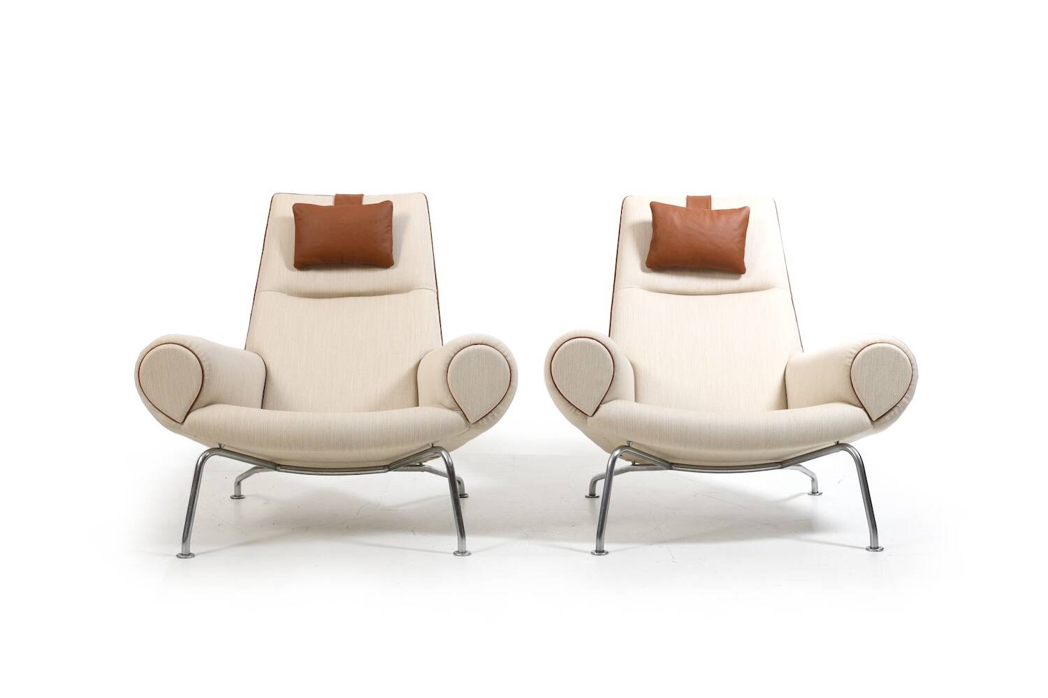 Early Pair Hans Wegner Queen Chairs by Johannes Hansen c.1960 / New Upholst