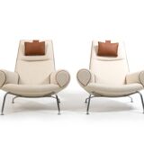 Early Pair Hans Wegner Queen Chairs by Johannes Hansen c.1960 / New Upholst