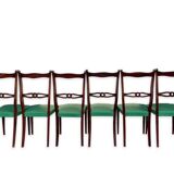 Ensemble italien de six chaises vintage noires et vertes 1960