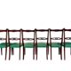 Ensemble italien de six chaises vintage noires et vertes 1960