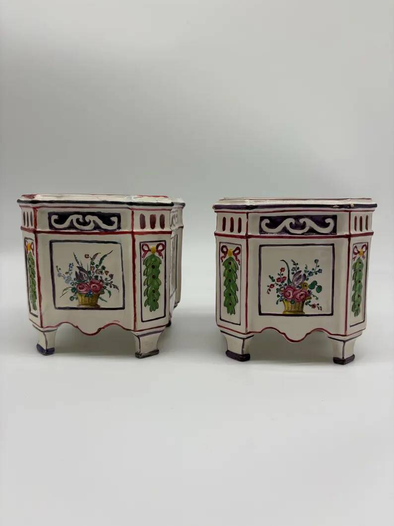 Pair of onion pots Samson 19th century Polychrome earthenware Strasbourg style Antique cache pots