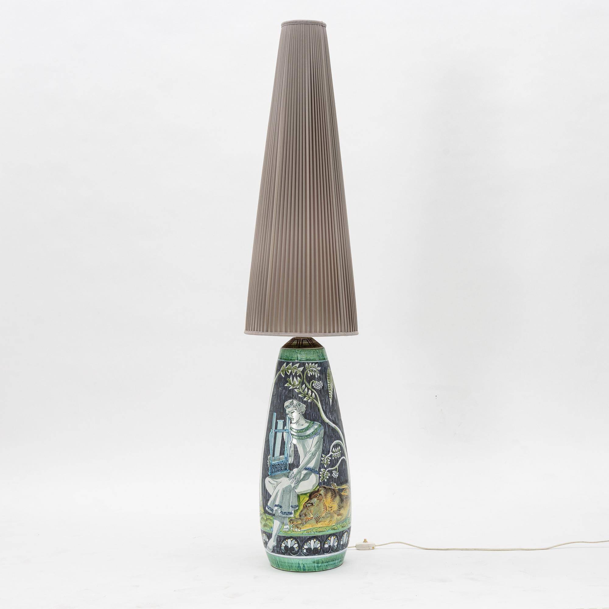 XXL lamp by M Zawadski, hand-painted Tilgmans, Sweden, 1961, signed and dated.
