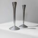 Set of 2 vintage candle holders - stainless steel, Space Age design - Italy 1970s