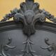 Bookcase black patina shell pediment 2 drawer doors