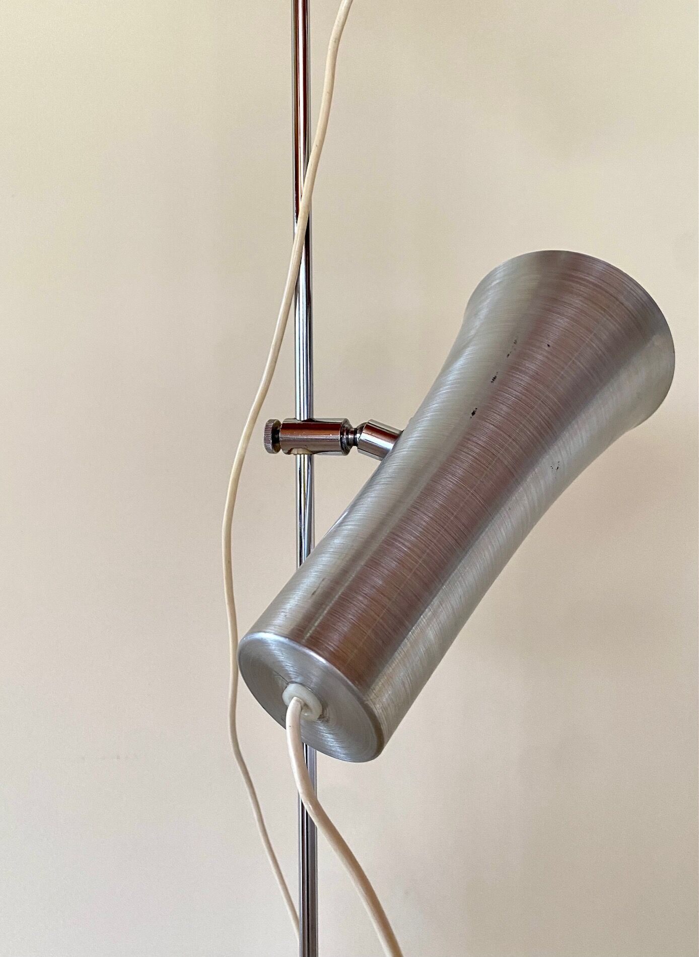 Floor lamp with 3 adjustable spots in stainless steel, 1970's