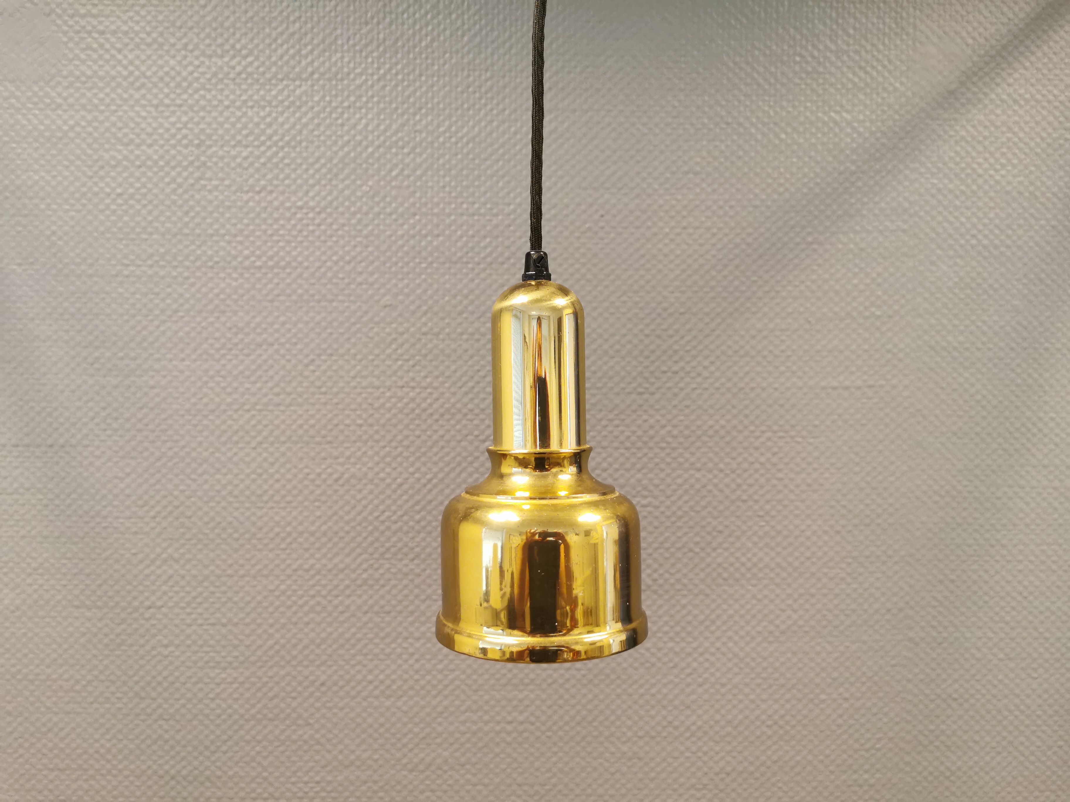 Small golden Danish hanging lamp in metal and brass.