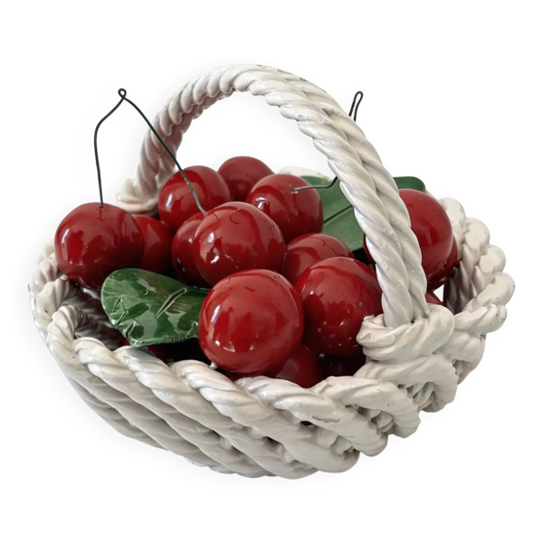 Panier aux cerises en céramique italienne signée Bassano – Vintage