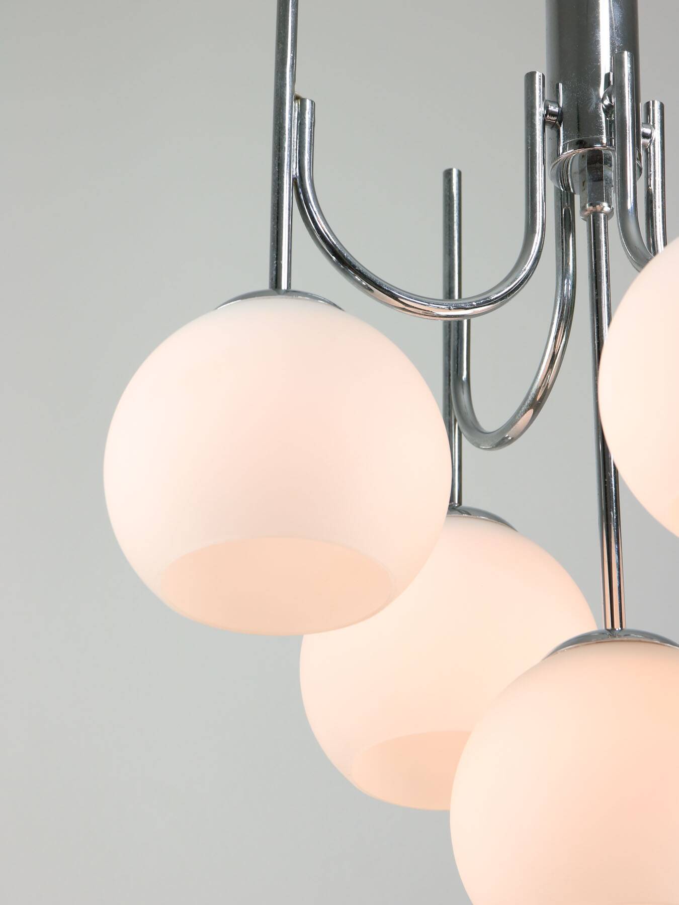 Vintage Italian Chrome and Opaline Chandelier, 1970s