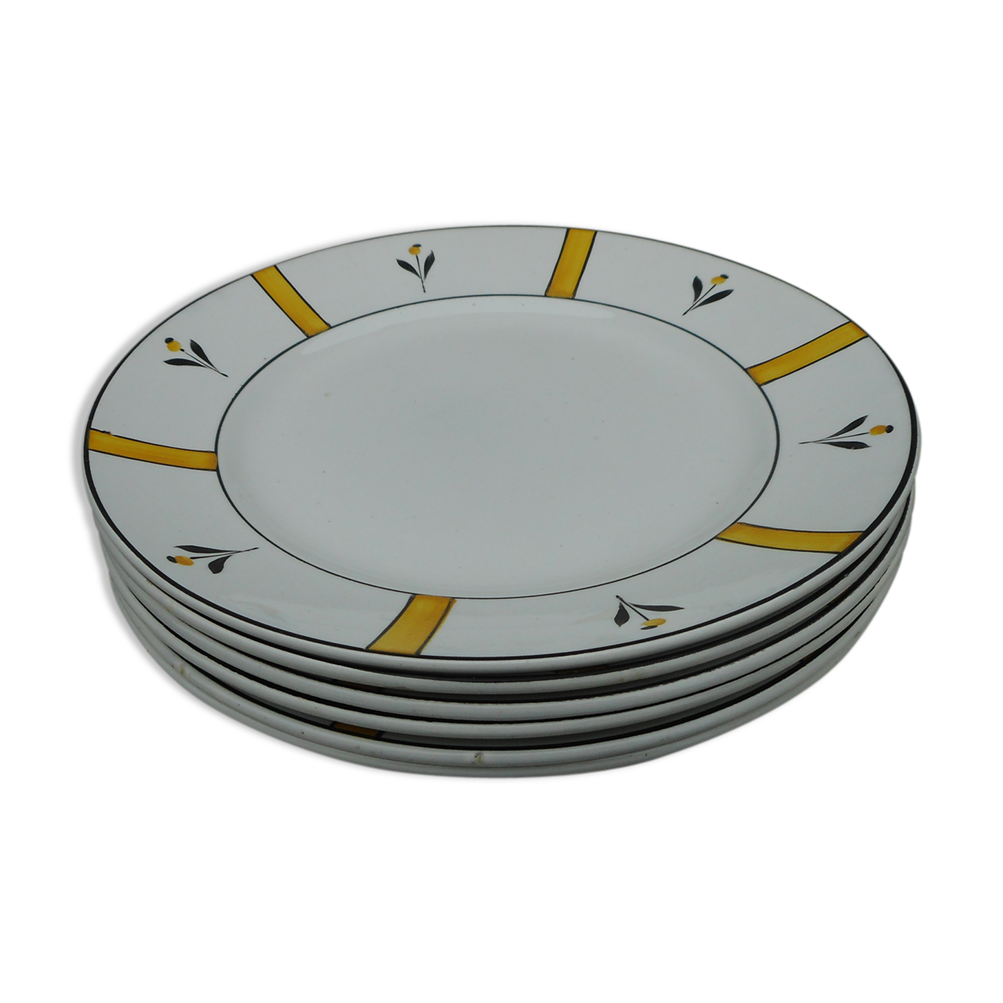 Six flat plates made of earthenware