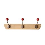 Vintage wooden wall coat rack - triple coat hook with red balls