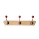 Vintage wooden wall coat rack - triple coat hook with red balls