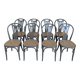 Set of 8 Vintage Gray Bentwood Dining Chair: Thonet Style Cane Seat